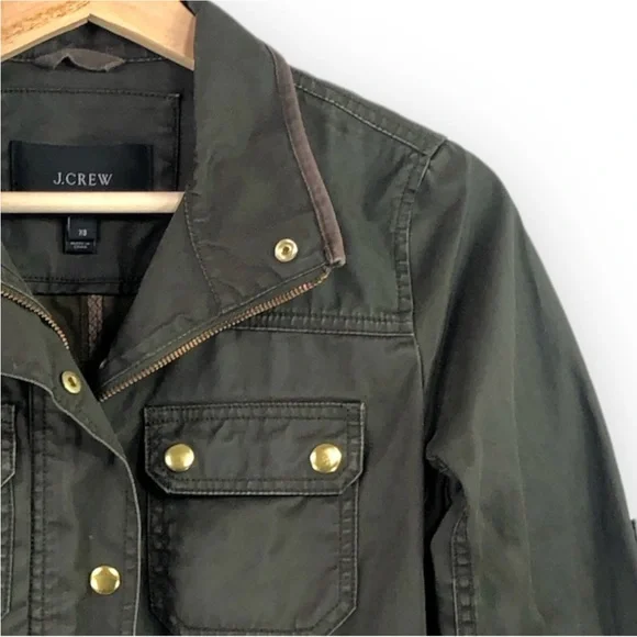 J. Crew - Waxed Cotton Downtown Field Green Military SNAP & ZIP Jacket Size XS - Picture 3 of 5